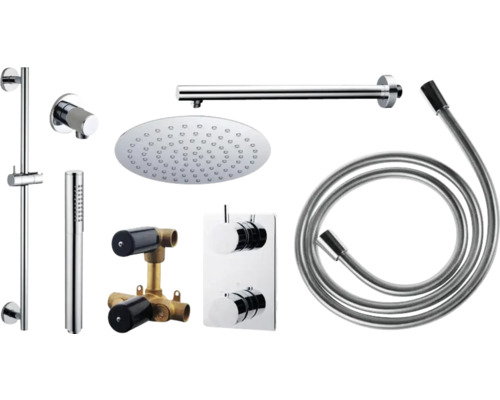 Douchesysteem met hoofddouche, handdouche, thermostaat en doucheslang