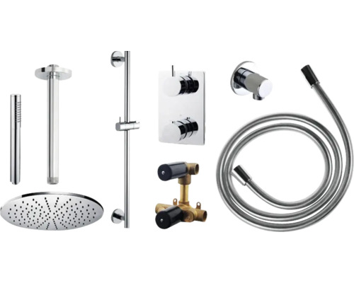 Complete doucheset met hoofddouche, handdouche, thermostaat en doucheslang