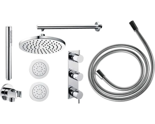 Douchekopset met handdouche, hoofddouche, doucheslang en thermostaat