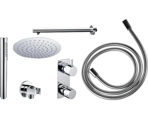 Doucheset met hoofddouche, handdouche, doucheslang, douchearm en thermostaat