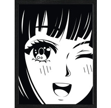 Ingelijst animegezicht in mangastijl, zwart-wit