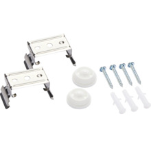 Bevestigingsmateriaal voor jaloezieën, bestaande uit twee jaloeziehouders, twee afstandhouders, vier schroeven en vier pluggen.