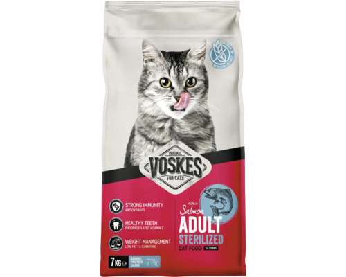 Voskes Adult Sterilized kattenvoer met zalm, 7 kg