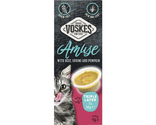 Voskes Amuse kattenvoer met rundvlees, surimi en pompoen, graanvrij en voor huid en vacht