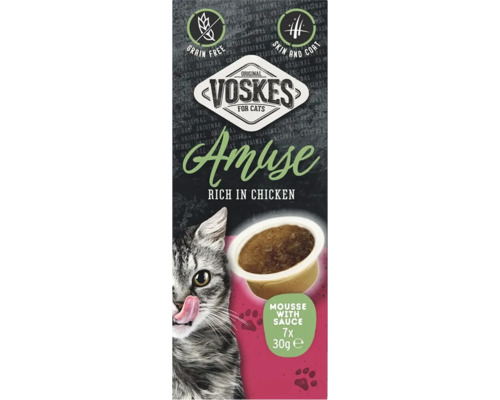 Voskes Amuse kattenvoer met kip, graanvrij, voor huid en vacht, 7 stuks à 30 gram
