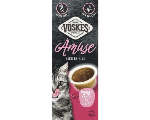 Voskes Amuse kattenvoer, rijk aan vis, graanvrij, voor huid en vacht, 7 porties à 30 gram