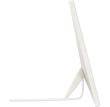 Zijaanzicht van een slanke convector met standaard en kabel.