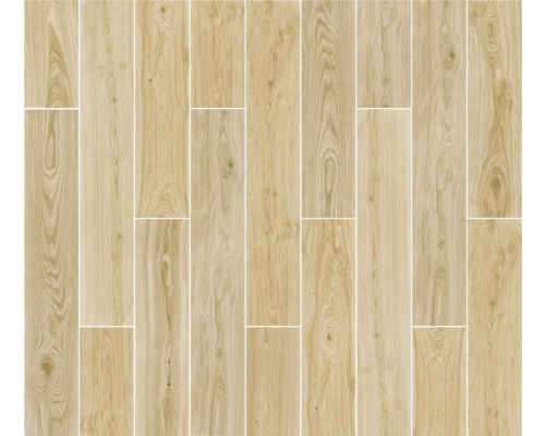 Tegels met houtlook, gelegd in een vloerbedekkingspatroon