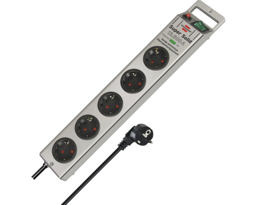 Verlengsnoer met vijf stopcontacten en overspanningsbeveiliging