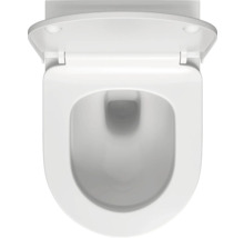 Keramische wandcloset diepspoeltoilet met open spoelrand en toiletzitting van bovenaf