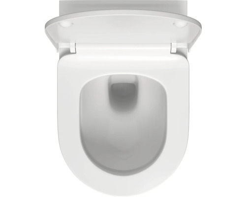 Keramische wandcloset diepspoeltoilet met open spoelrand en toiletzitting van bovenaf