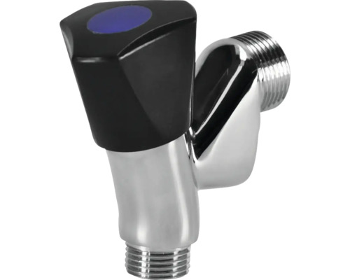 Beluchterkraan 1/2" zwarte knop Hoekstopkraan met zwarte handgreep en chroomafwerking