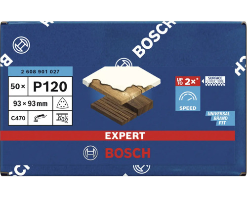 Bosch Expert schuurbladset, korrel P120, 93x93 millimeter, 50 stuks