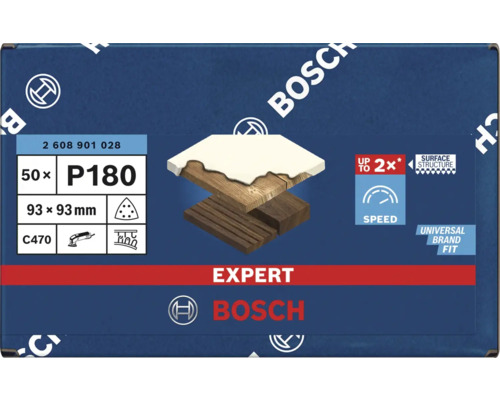 Bosch Expert schuurbladen, korrel P180, 93 x 93 millimeter, 50 stuks