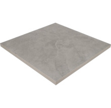 Vierkante vloertegel met grijze steenlook en lichte aders.