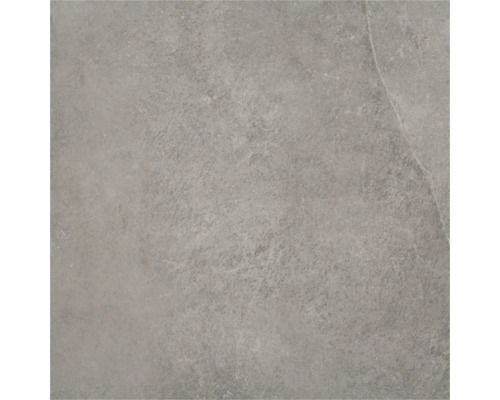 Vierkante grijze keramische tegel in steenlook met een gestructureerd oppervlak.