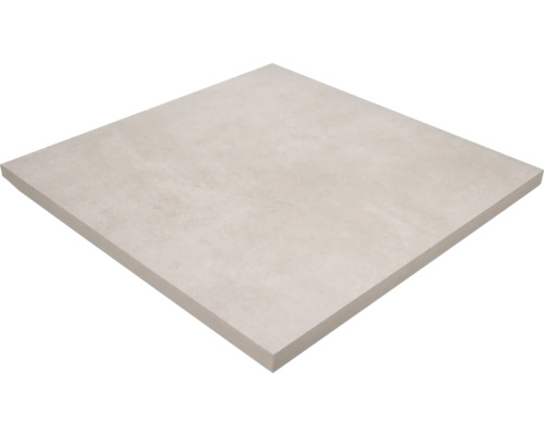 Vierkante vloertegel van keramisch gres met een lichtbeige steenlook.