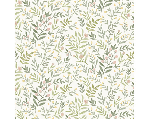 Behang met bladeren, bloemen en knoppenmotief