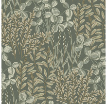 Behang met plantenpatroon, inclusief klaver en verschillende bladeren