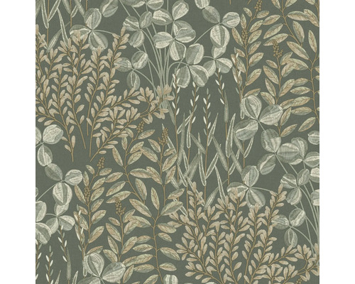 Behang met plantenpatroon, inclusief klaver en verschillende bladeren