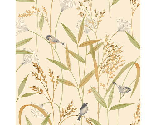 Behang met plantmotieven en vogelillustraties