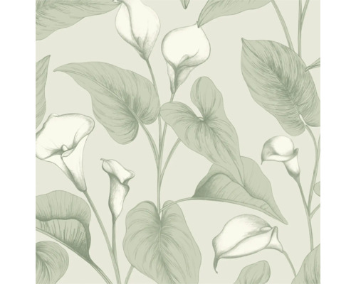 Behang met aronskelkbloemen en bladeren