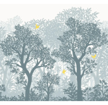 Illustratie van een bos met bomen en vogels