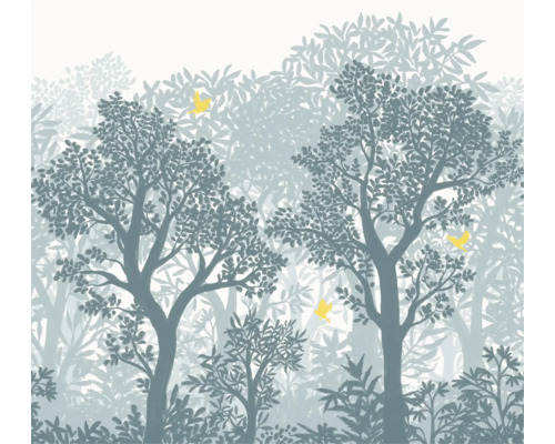 Illustratie van een bos met bomen en vogels