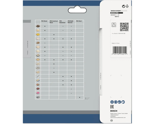 Bosch Expert Bosch Pro productverpakking met materiaaloverzicht en logo's