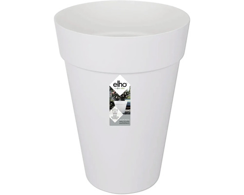Witte bloempot met Elho-logo