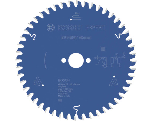 BOSCH Cirkelzaagblad Expert for Wood Ø 160x20x2,2 mm 48T Bosch Logo, cirkelzaagblad Expert Wood, diameter 160 millimeter, asgat 20 millimeter, 48 tanden, hardmetaal.