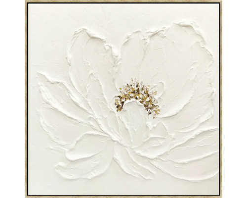 Schilderij met witte bloem en gouden accenten in lijst