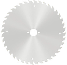 Cirkelzaagblad van metaal met veel scherpe tanden en een centraal asgat.