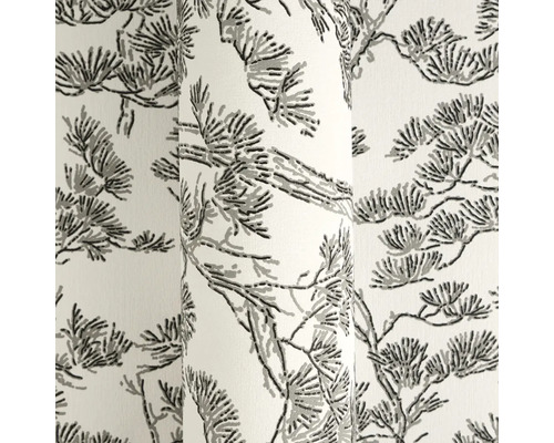 Vliesbehang met dennentakpatroon in grijs en wit