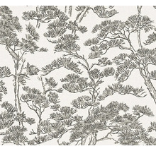 Vliesbehang met gestructureerd patroon van dennentakken in Aziatische stijl