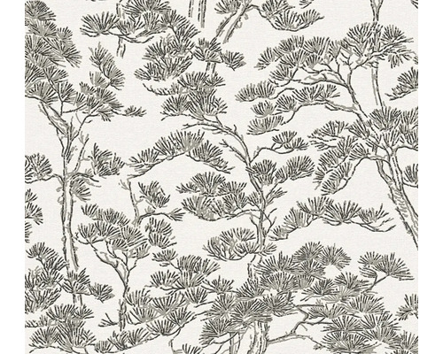 Vliesbehang met gestructureerd patroon van dennentakken in Aziatische stijl