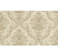 Behang met damastpatroon en bloemenornamenten in barokstijl.