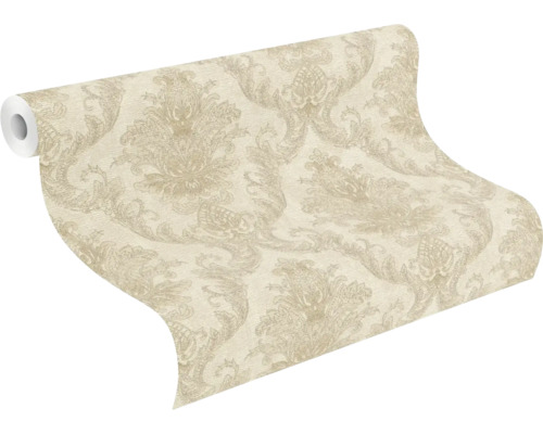 Vliesbehang met ornamentpatroon in damaststijl.