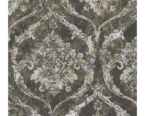 Vliesbehang met vintage damastpatroon en verweerde textuur.