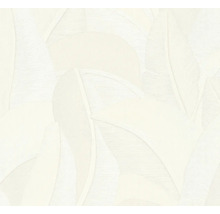 Vliesbehang met groot tropisch bladpatroon en fijne textuur.