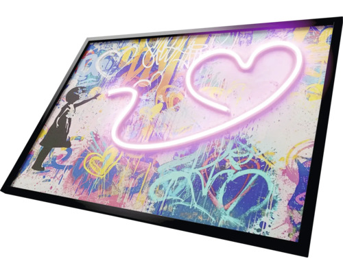 Decoratieve afbeelding met graffiti en neonhart in een lijst