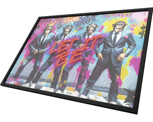 Poster met lijst met vier apen in pakken en de tekst Let it be