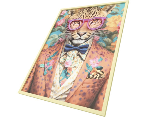 Ingelijste afbeelding van een luipaard met bril en pak
