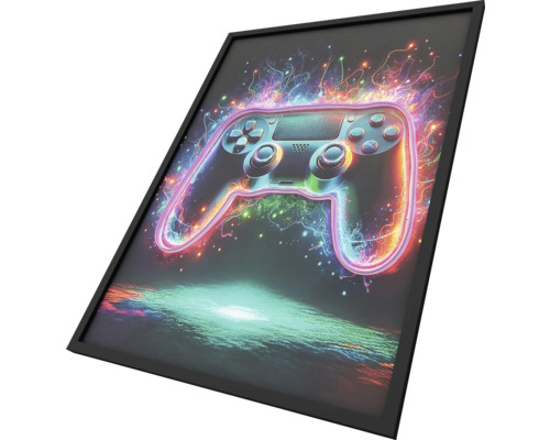 Ingelijste poster met een videogamecontroller als motief