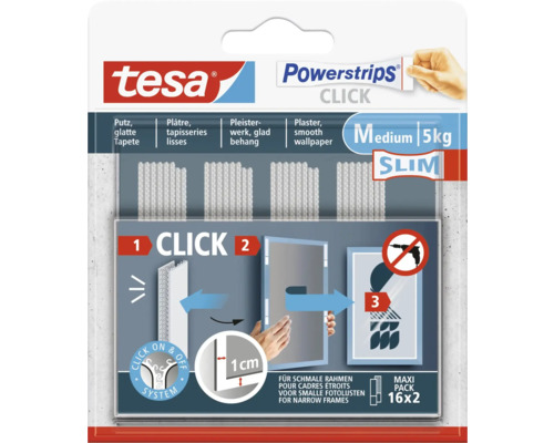 Tesa Powerstrips Click verpakking, geschikt voor pleister, behang en tegels