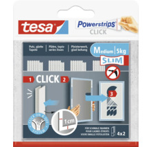 Tesa Powerstrips Click, middel, geschikt voor stuc, glad behang, plâtre en pleisterwerk, 5 kilogram draagkracht, 4x2 stuks