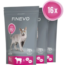 Drie pakken Finevo kattenvoer met kalfsvlees en toevoegingen, 16 stuks