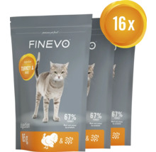 Drie pakken Finevo kattenvoer met kalkoen en rijst, 16 stuks