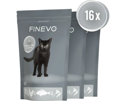 Finevo kattenvoer light met kip, vis en groenten, 16 stuks van 85 gram per maaltijdzakje