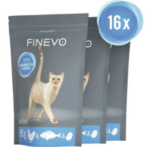 FINEVO kattenvoer voor gesteriliseerde katten, kip, vis en aardappel, 16 stuks van 85 gram.